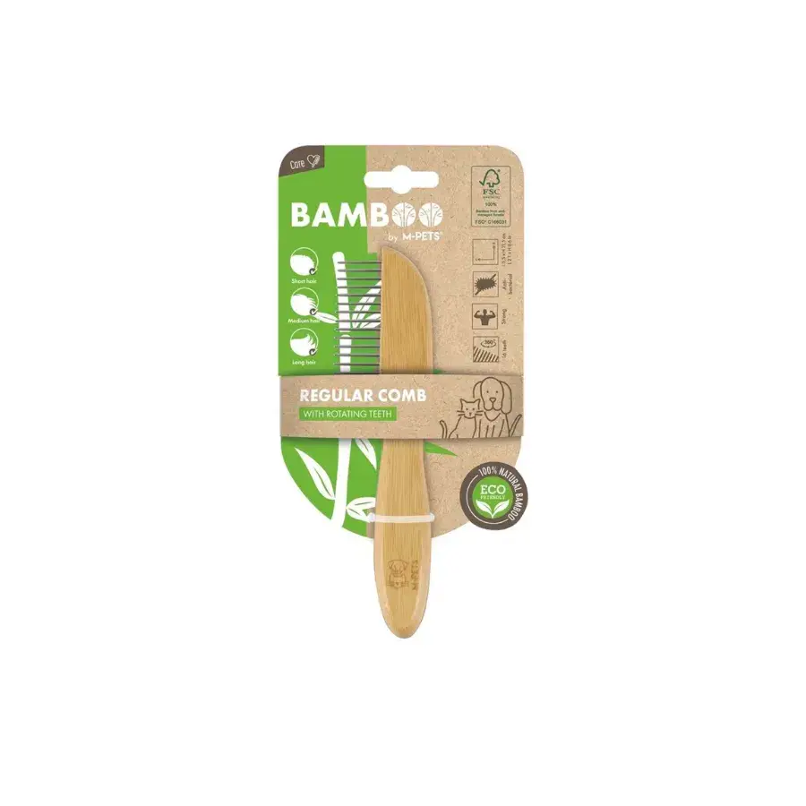 M-Pets Paslanmaz Çelik Kedi ve Köpekler İçin Geniş Aralıklı Bamboo Tarak