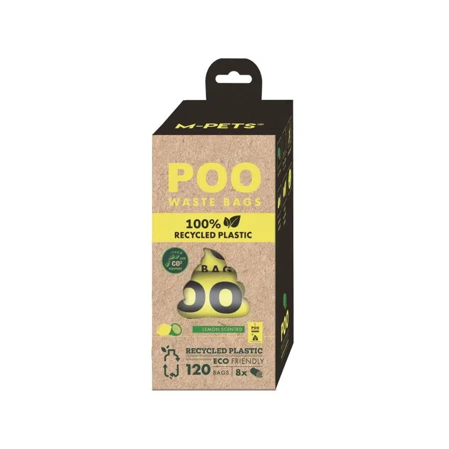 M-PETS POO 100% RECYCLED Dışkı Poşeti Limon Kokulu 8X15 Yaprak