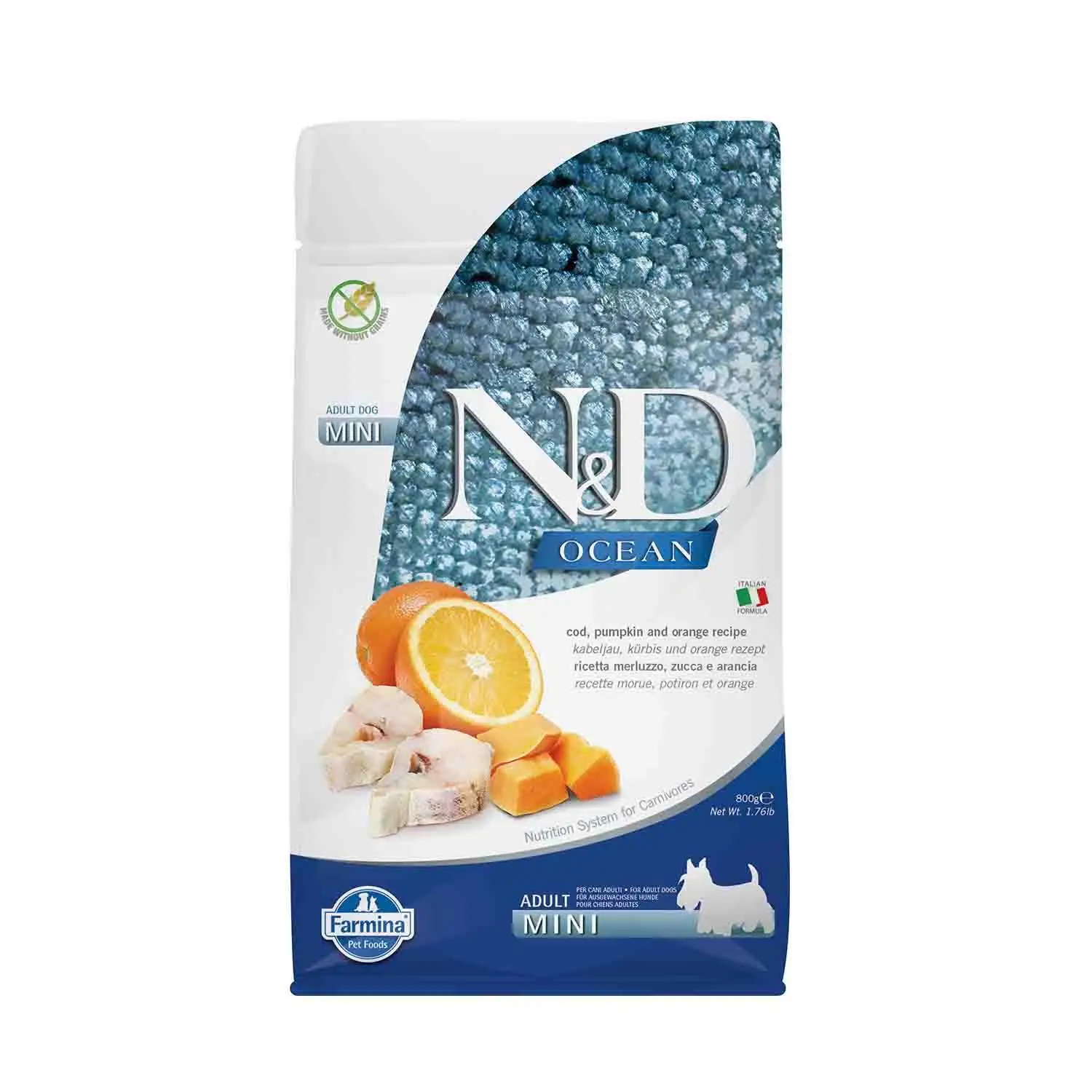N&D Ocean Tahılsız Bal Kabaklı Morina Balıklı ve Portakallı Küçük Irk Yetişkin Köpek Maması 800 gr