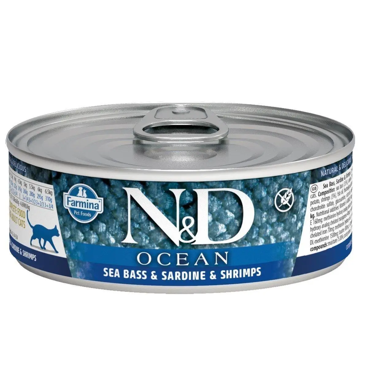 N&D Ocean Levrek ve Sardalyalı Karidesli Yetişkin Kedi Konservesi 80 gr