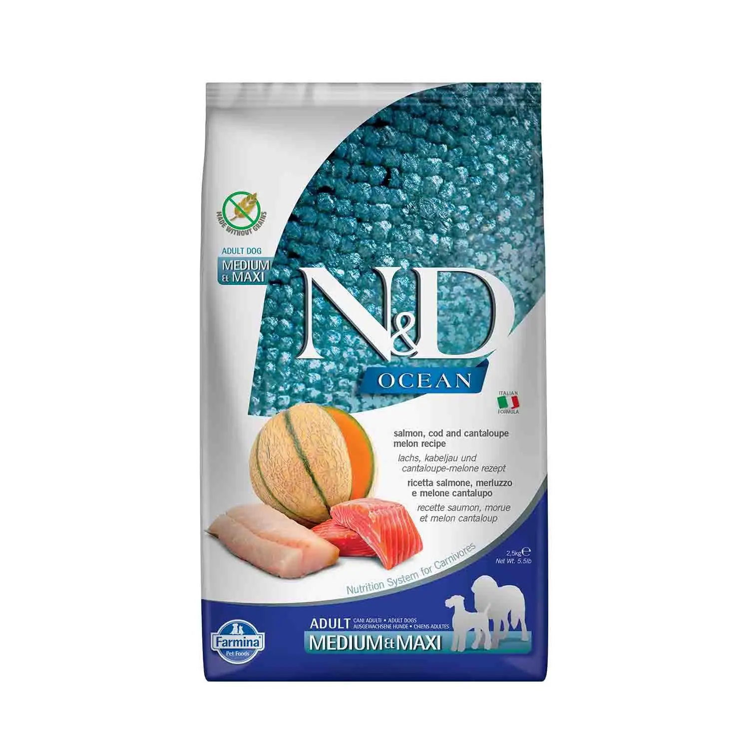 N&D Ocean Morina Balıklı Bal Kabaklı ve Kavunlu Orta ve Büyük Irk Tahılsız Yetişkin Köpek Maması 2,5 kg