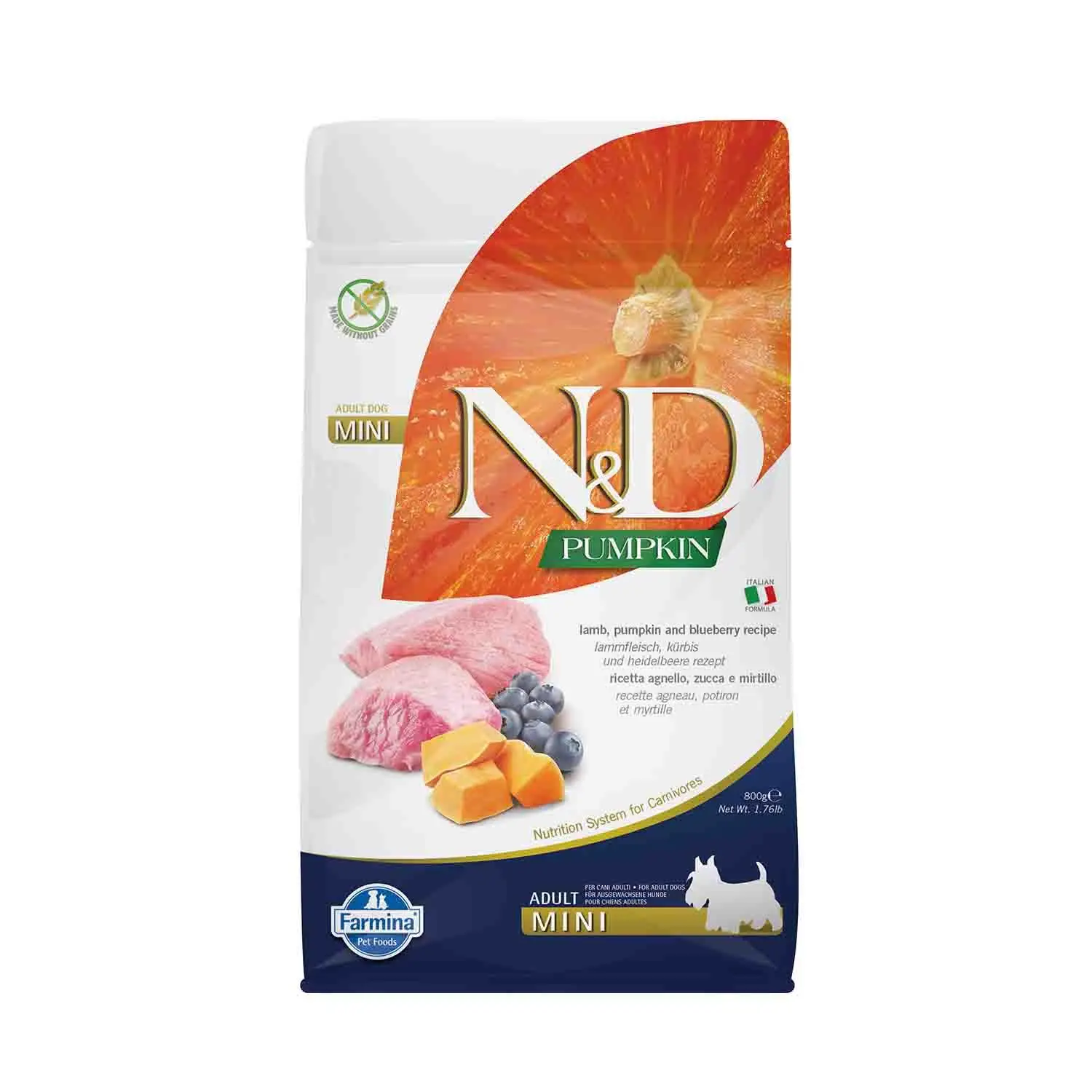 N&D Pumpkin Tahılsız Kuzu Etli Yaban Mersinli Küçük Irk Yetişkin Köpek Maması 800 gr
