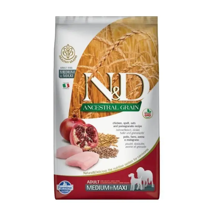 N&D Düşük Tahıllı Tavuklu ve Narlı Orta ve Büyük Irk Yetişkin Köpek Maması 12 kg