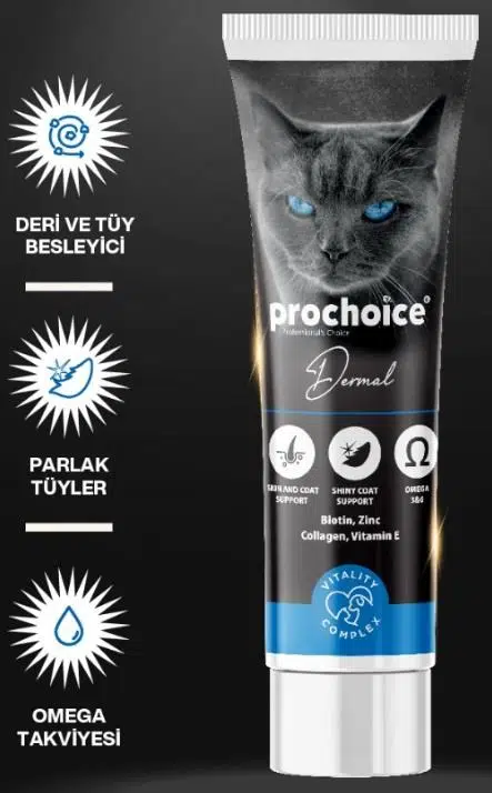 Prochoice Dermal Kedilerde Deri ve Tüy Sağlığı için Biotinli Kedi Macunu 100 ml
