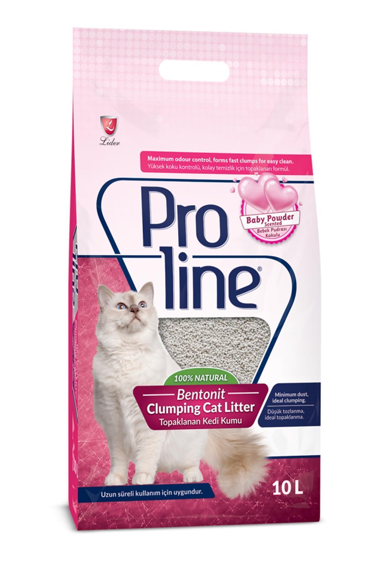 Proline Bebek Pudrası Kokulu Kalın Taneli Topaklaşan Bentonit Kedi Kumu 10 lt