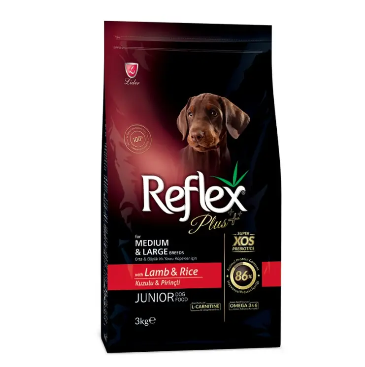 Reflex Plus Junior Kuzu Etli ve Pirinçli Orta ve Büyük Irk Yavru Köpek Maması 3 kg