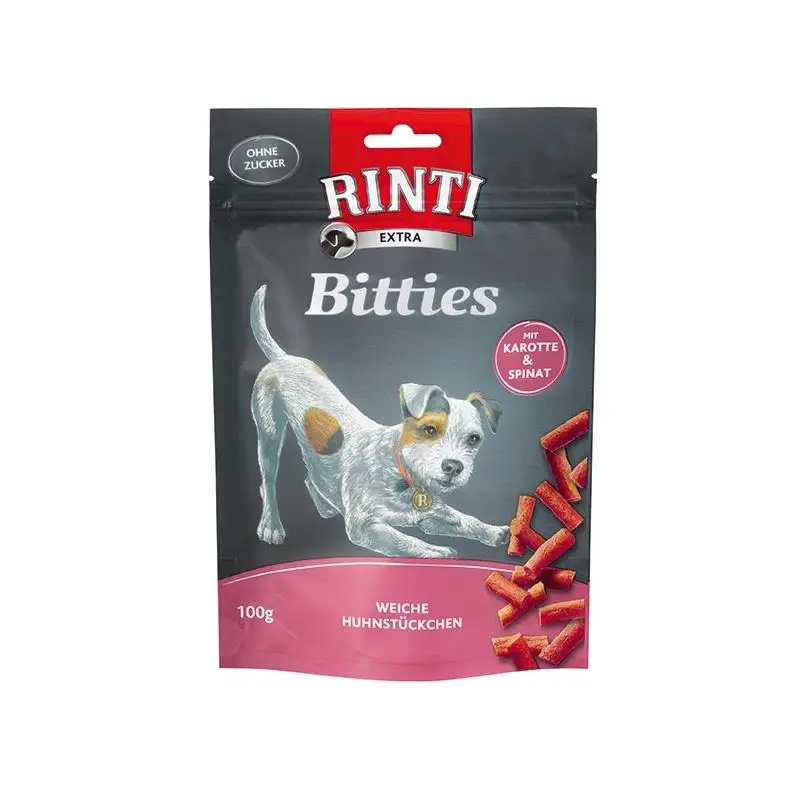 RINTI Extra Bitties Tahılsız Natural Tavuk Etli Ispanak ve Havuçlu Köpek Ödülü 100 gr