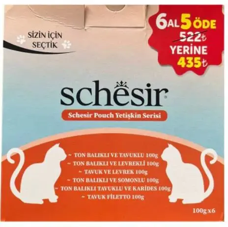 Schesir Pouch Deniz Mahsulleri Serisi Yetişkin Kedi Konservesi 85 gr (6 AL 5 ÖDE)