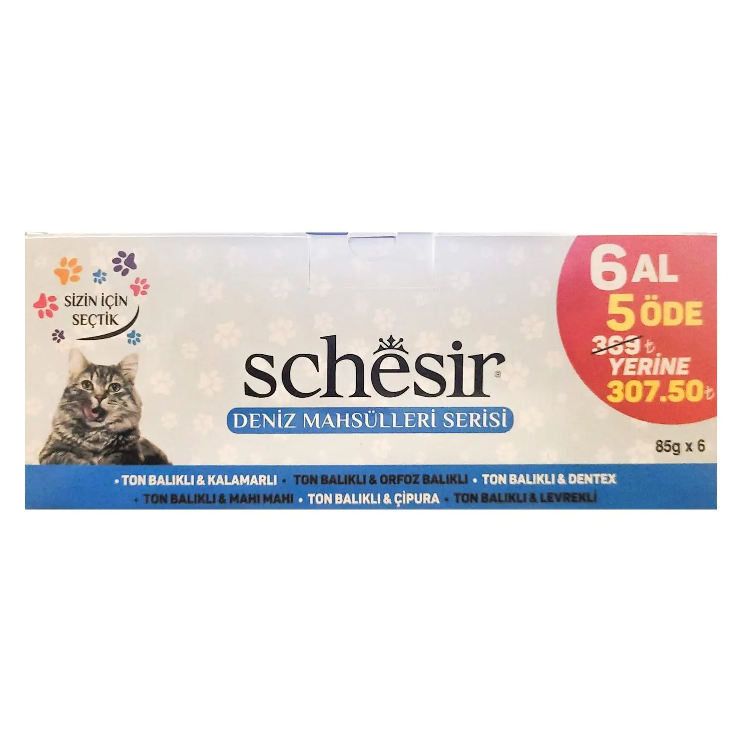 Schesir Pouch Deniz Mahsülleri Yetişkin Kedi Konservesi 85 gr (6 AL 5 ÖDE)
