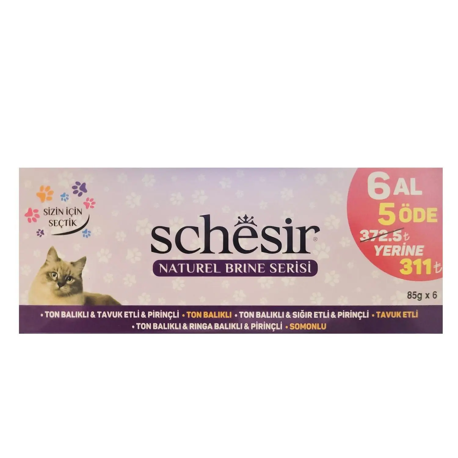 Schesir Nature Pouch Brine Serisi Balıklı ve Tavuklu Yetişkin Kedi Konservesi 85 gr (6 AL 5 ÖDE)