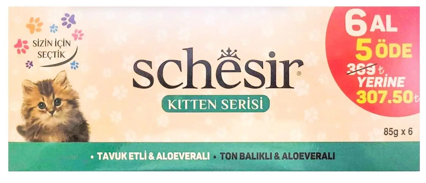 Schesir Pouch Tavuk Etli ve Ton Balıklı Yavru Kedi Konserve Maması 85 gr (6 AL 5 ÖDE)