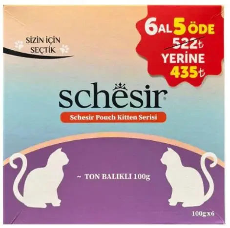 Schesir Pouch Ton Balıklı Yavru Kedi Konservesi 100 gr (6 AL 5 ÖDE)