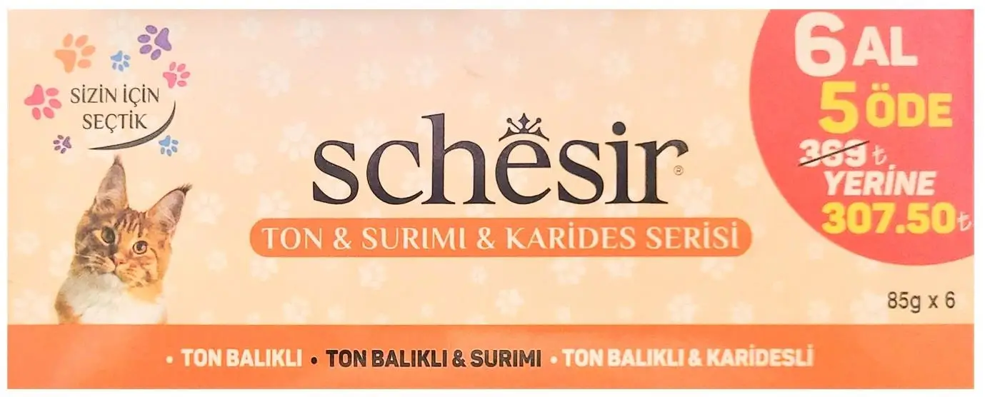 Schesir Pouch Ton Surimi ve Karides Serisi Kedi Konservesi 85 gr (6 AL 5 ÖDE)