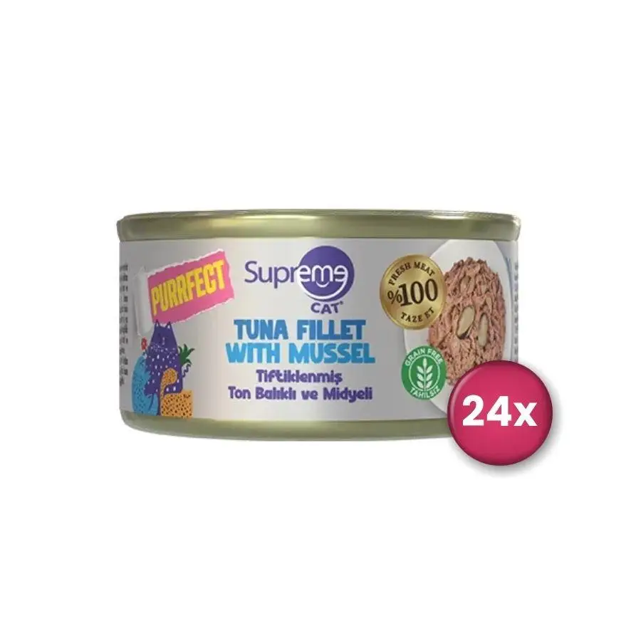 Supreme Cat Purrfect Tiftiklenmiş Ton Balıklı ve Midyeli Yetişkin Kedi Konservesi 70 gr X 24 Adet