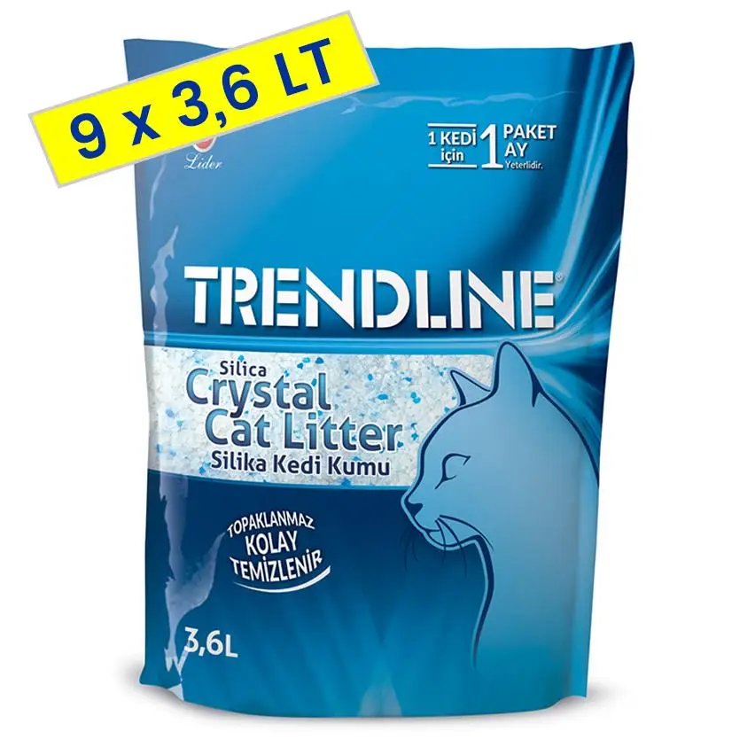Trendline Süper Emici Tozsuz Silika Kristal Kedi Kumu 3,6 lt 1,4 kg (9 Adet)