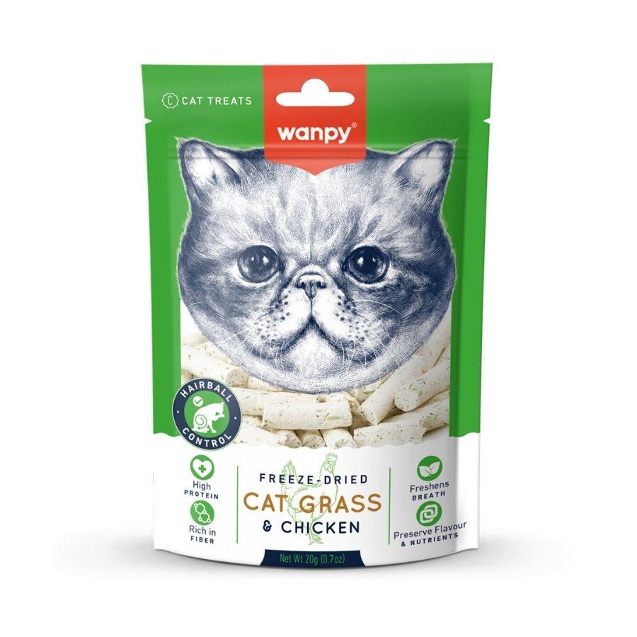 Wanpy Hairball Control Dondurularak Kurutulmuş Çim ve Tavuklu Kedi Ödülü 20 gr