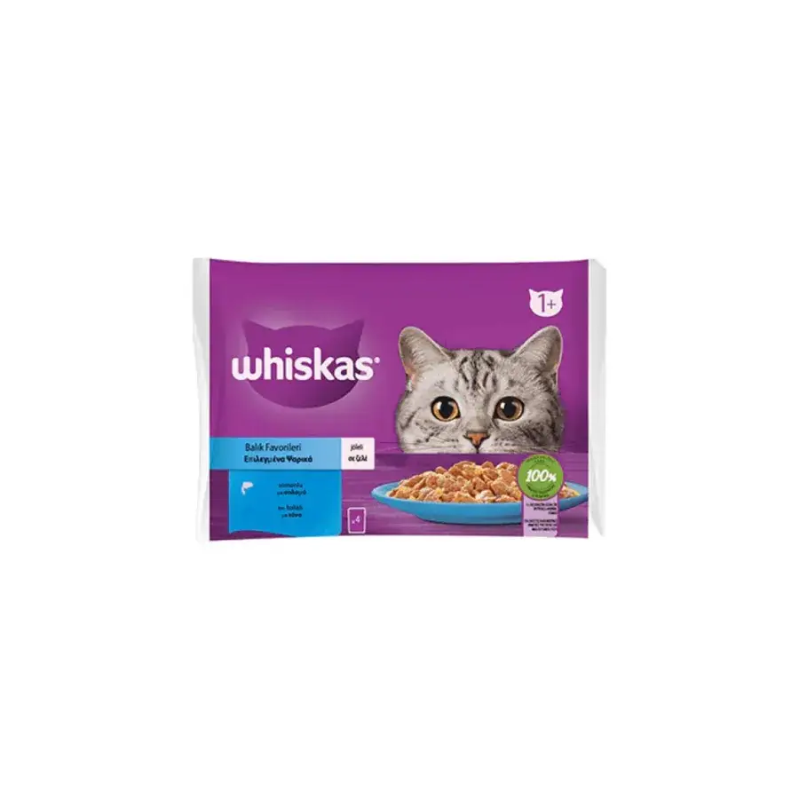 Whiskas Pouch Balık Favorileri Somonlu ve Ton Balıklı Kedi Konservesi 4 x 85 Gr