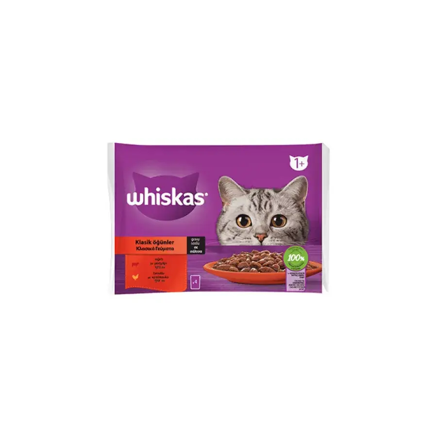 Whiskas Pouch Sos İçinde Sığırlı ve Tavuklu Yetişkin Kedi Konservesi 4 x 85 Gr